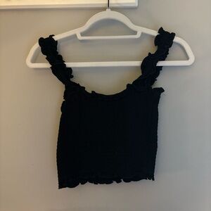 Black Ruffled Cropped Tank Top